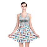 Blue Colorful Cats Silhouettes Pattern Reversible Skater Dresses