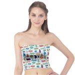 Blue Colorful Cats Silhouettes Pattern Women s Tube Tops