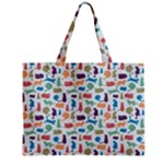 Blue Colorful Cats Silhouettes Pattern Zipper Tiny Tote Bags