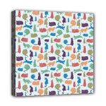 Blue Colorful Cats Silhouettes Pattern Mini Canvas 8  x 8 