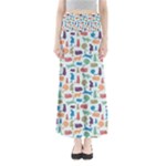 Blue Colorful Cats Silhouettes Pattern Maxi Skirts