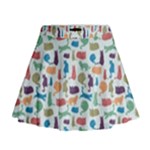 Blue Colorful Cats Silhouettes Pattern Mini Flare Skirt