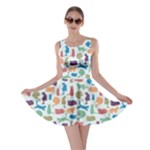 Blue Colorful Cats Silhouettes Pattern Skater Dress