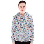 Blue Colorful Cats Silhouettes Pattern Women s Zipper Hoodie