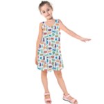 Blue Colorful Cats Silhouettes Pattern Kids  Sleeveless Dress
