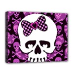 Pink Polka Dot Bow Skull Canvas 14  x 11  (Stretched)