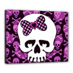 Pink Polka Dot Bow Skull Canvas 20  x 16  (Stretched)