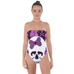 Pink Polka Dot Bow Skull Tie Back One Piece Swimsuit