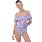 Pretty Flowers In Lilac Garden Frill Detail One Piece Swimsuit