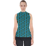 0059 Comic Head Bothered Smiley Pattern Mock Neck Shell Top