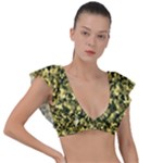 Camouflage Sand  Plunge Frill Sleeve Bikini Top