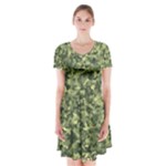 Camouflage Green Short Sleeve V-neck Flare Dress