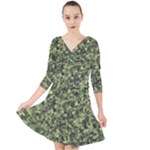 Camouflage Green Quarter Sleeve Front Wrap Dress