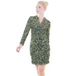 Camouflage Green Button Long Sleeve Dress