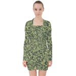 Camouflage Green V-neck Bodycon Long Sleeve Dress