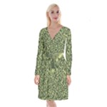Camouflage Green Long Sleeve Velvet Front Wrap Dress