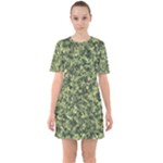 Camouflage Green Sixties Short Sleeve Mini Dress