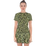 Camouflage Green Drop Hem Mini Chiffon Dress