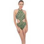 Camouflage Green Halter Side Cut Swimsuit