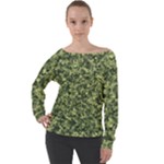 Camouflage Green Off Shoulder Long Sleeve Velour Top