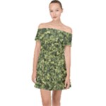 Camouflage Green Off Shoulder Chiffon Dress