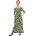 Camouflage Green Kids  Quarter Sleeve Maxi Dress