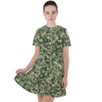 Camouflage Green Short Sleeve Shoulder Cut Out Dress 
