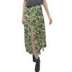 Camouflage Green Velour Split Maxi Skirt