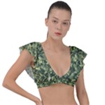 Camouflage Green Plunge Frill Sleeve Bikini Top