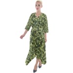Camouflage Green Quarter Sleeve Wrap Front Maxi Dress