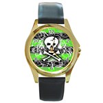 Deathrock Skull Round Gold Metal Watch