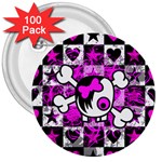 Emo Scene Girl Skull 3  Button (100 pack)