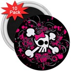 Girly Skull & Crossbones 3  Magnet (10 pack)