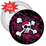 Girly Skull & Crossbones 3  Button (100 pack)