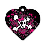 Girly Skull & Crossbones Dog Tag Heart (One Side)