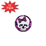 Pink Polka Dot Bow Skull 1  Mini Magnet (10 pack) 