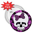 Pink Polka Dot Bow Skull 2.25  Button (100 pack)