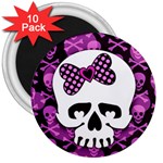 Pink Polka Dot Bow Skull 3  Magnet (10 pack)