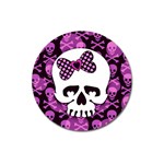 Pink Polka Dot Bow Skull Magnet 3  (Round)