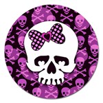 Pink Polka Dot Bow Skull Magnet 5  (Round)