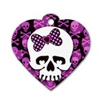 Pink Polka Dot Bow Skull Dog Tag Heart (Two Sides)