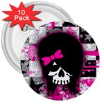 Scene Kid Girl Skull 3  Button (10 pack)
