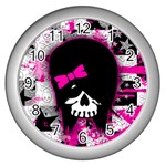 Scene Kid Girl Skull Wall Clock (Silver)