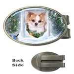 Puppy watching snow Money Clip (Oval)