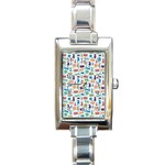 Blue Colorful Cats Silhouettes Pattern Rectangle Italian Charm Watches