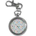 Blue Colorful Cats Silhouettes Pattern Key Chain Watches