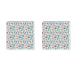 Blue Colorful Cats Silhouettes Pattern Cufflinks (Square)