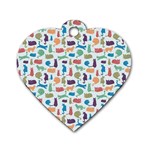 Blue Colorful Cats Silhouettes Pattern Dog Tag Heart (Two Sides)