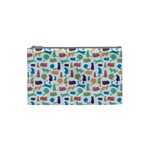 Blue Colorful Cats Silhouettes Pattern Cosmetic Bag (Small) 