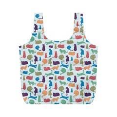 Blue Colorful Cats Silhouettes Pattern Full Print Recycle Bags (M)  from mytees Front